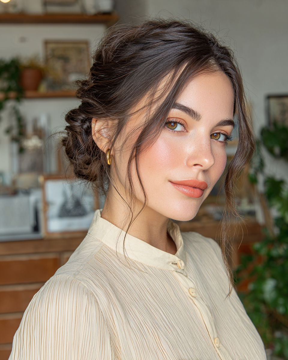 Elegant Loose Twisted Updo with Soft Face-Framing Strands