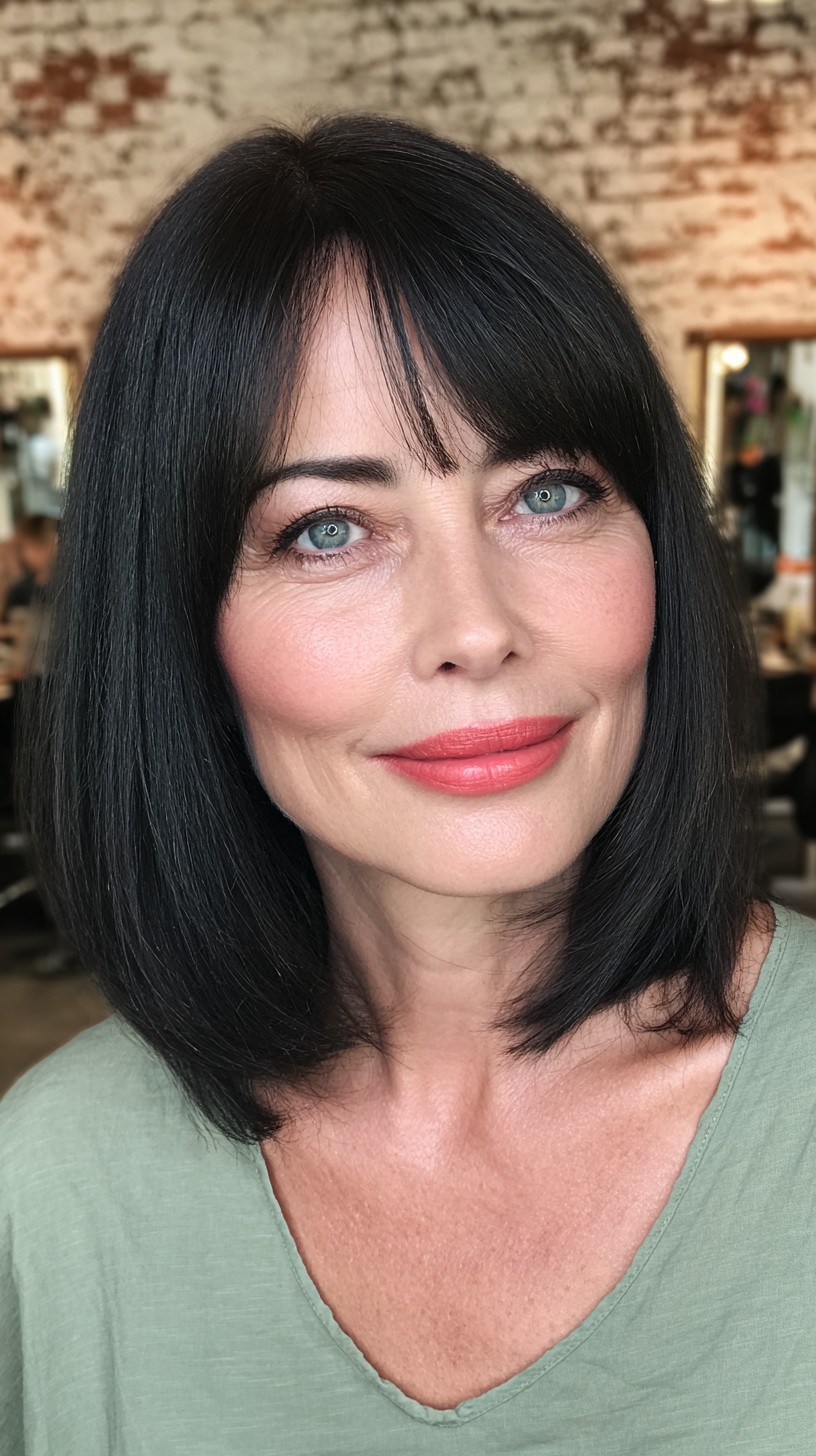Elegant Raven-Black Bob with Wispy Bangs