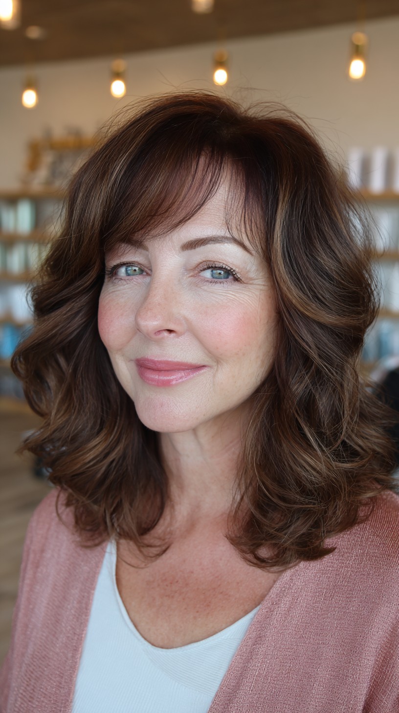 Mid-Length Brunette Waves with Subtle Highlights