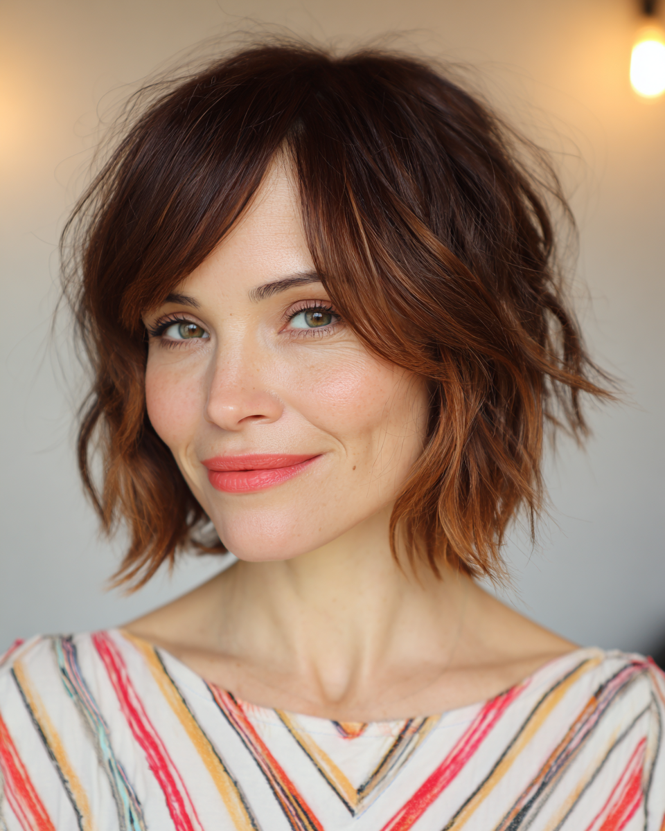 Modern Textured Bob with Rich Chestnut Tones