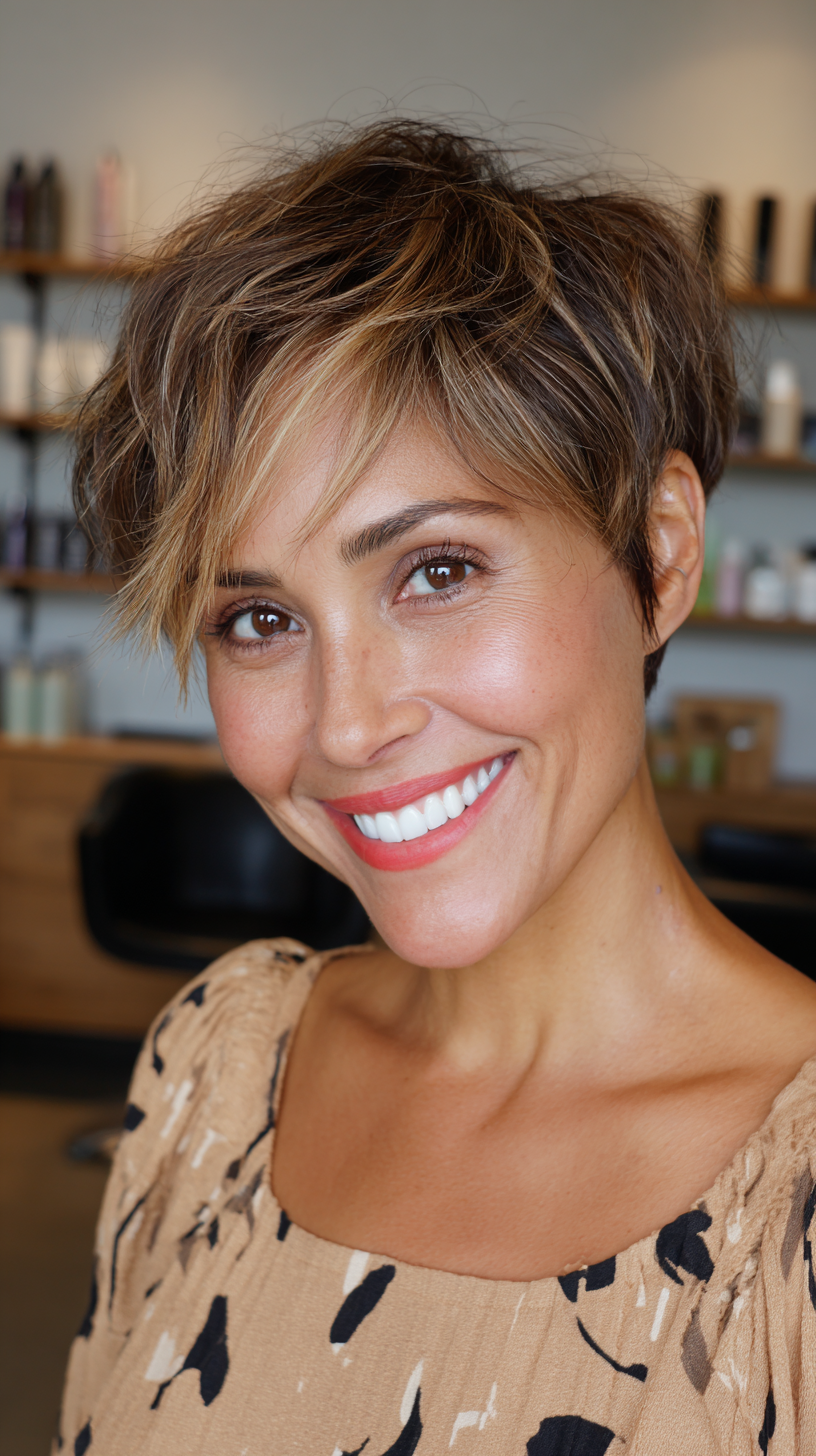 Modern Textured Short Shaggy Pixie with Side Swept Bangs