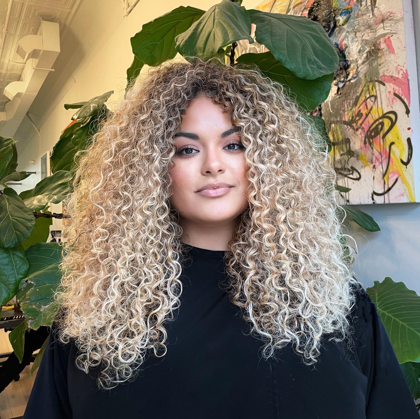 Opulent Platinum-Blonde Curly Layers