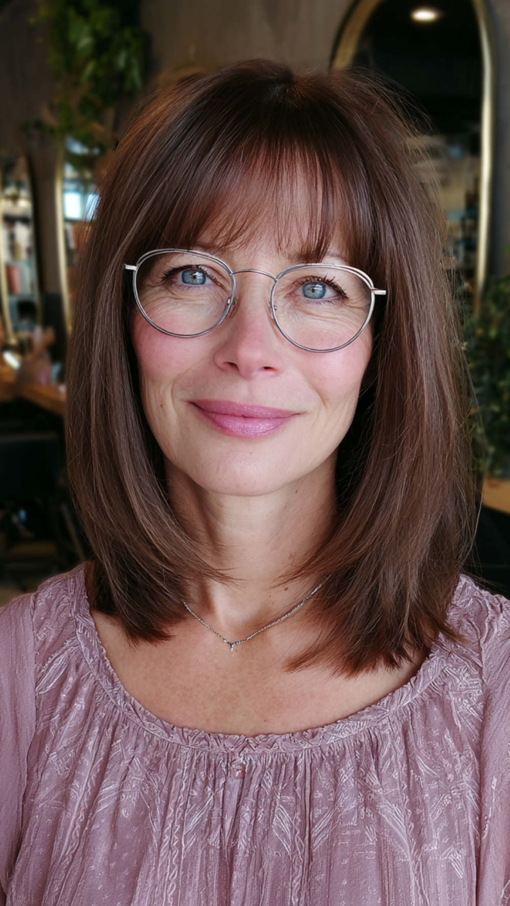 Sleek Chestnut Bob with Straight Bangs