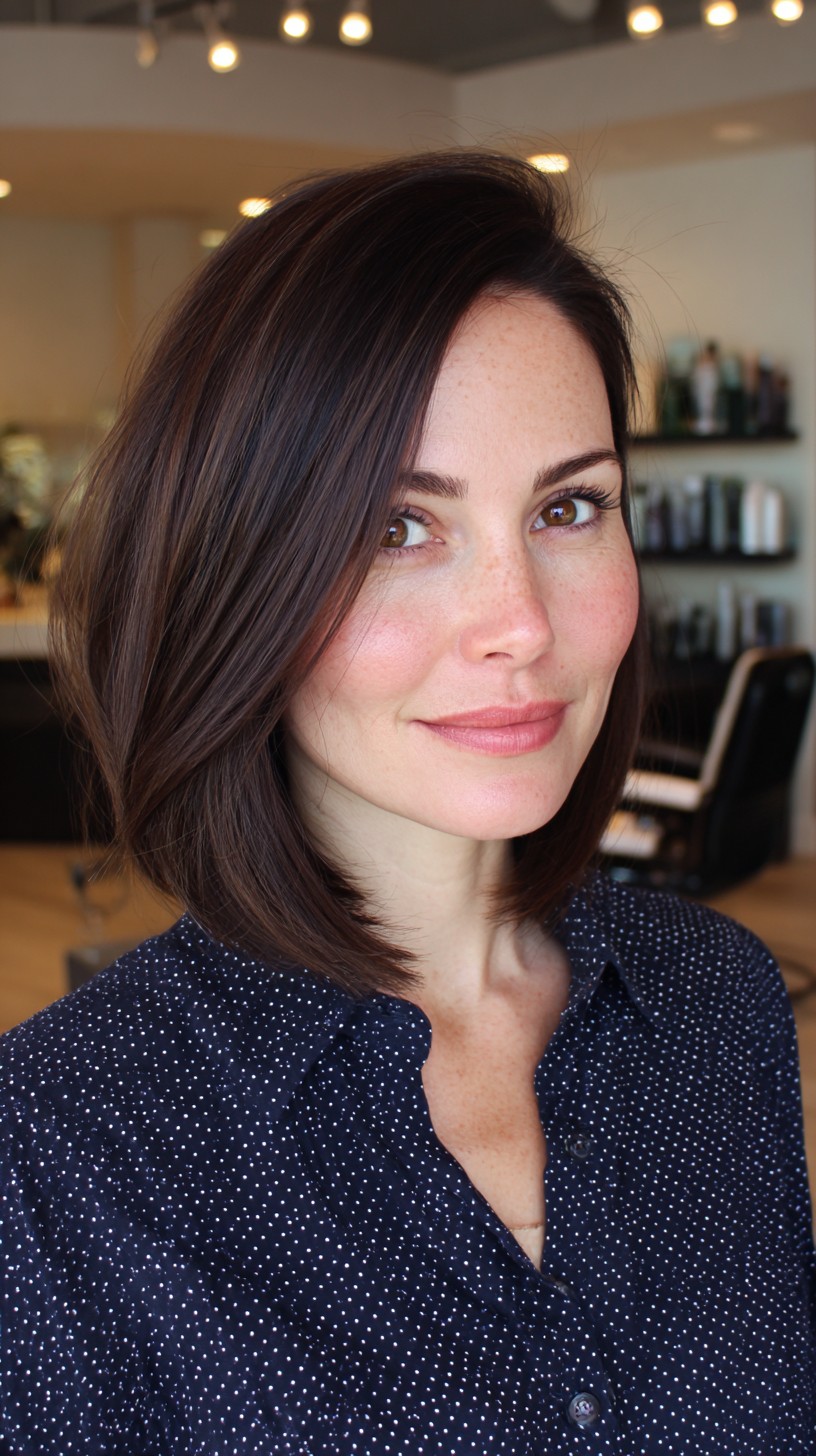 Sleek Espresso-Tinted Bob with Feathered Ends