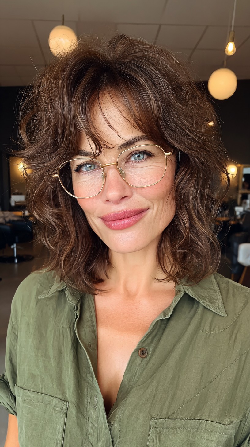 Soft Brunette Waves with Feathered Bangs