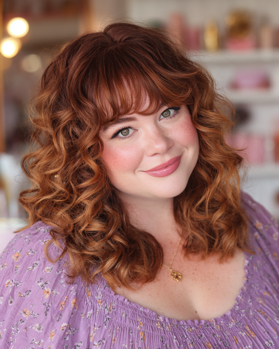 Soft Curly Lob with Wispy Bangs