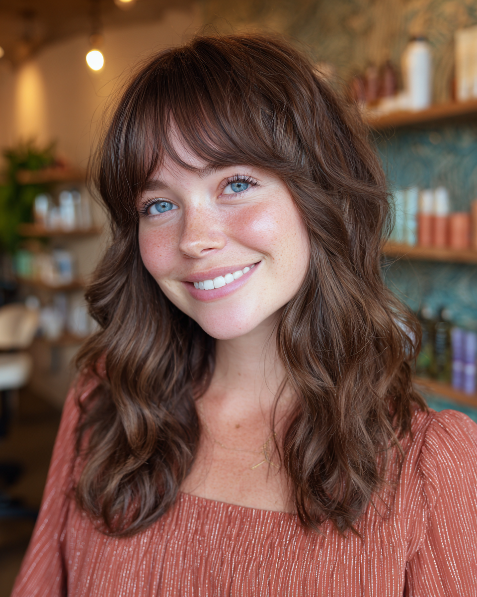Soft Layered Waves with Face-Framing Bangs