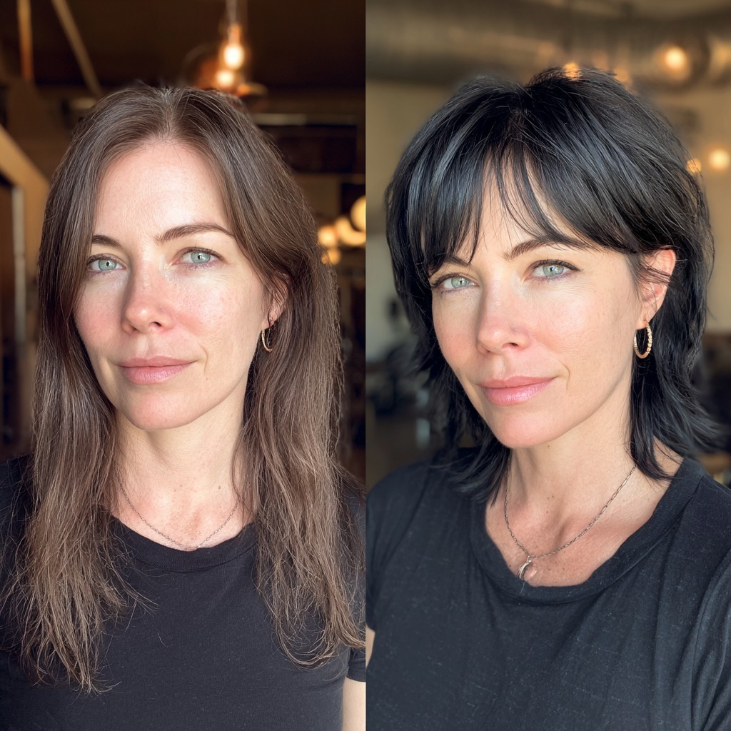 Striking Contrast Mullet with Wispy Bangs