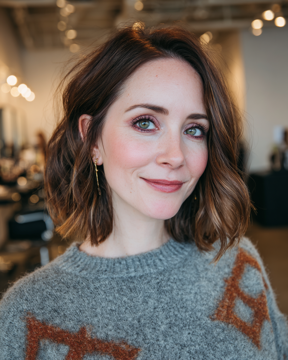 Stylish Textured Lob with Subtle Waves