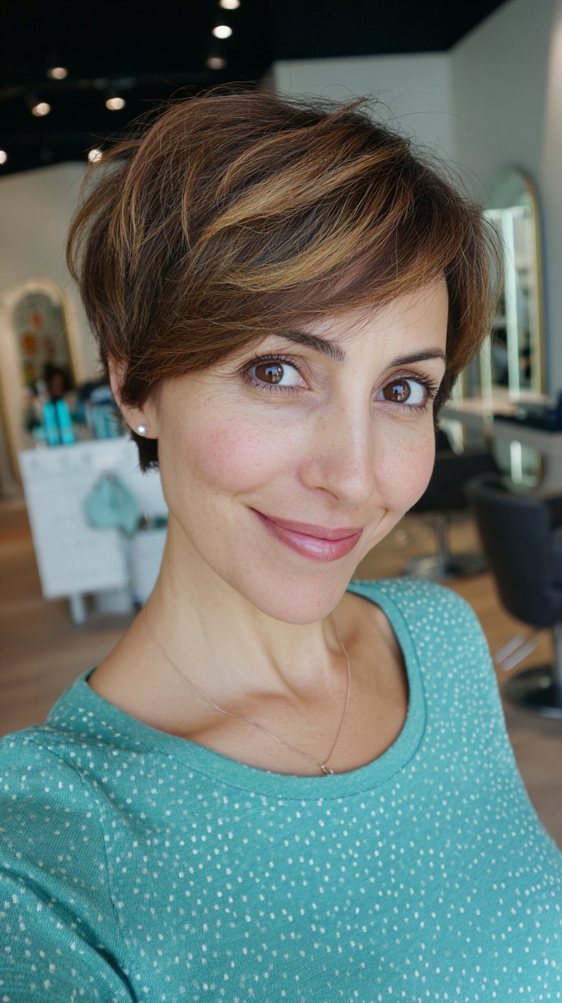 Stylish Textured Short Shaggy Pixie with Subtle Highlights