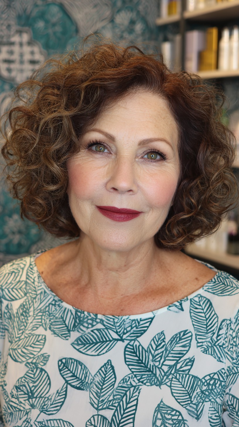 Subtle Auburn Shoulder-Length Curls with Volume