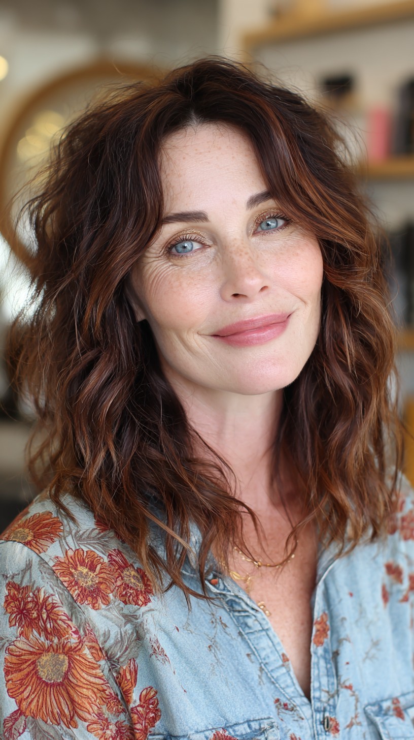 Textured Auburn Waves with Soft Highlights