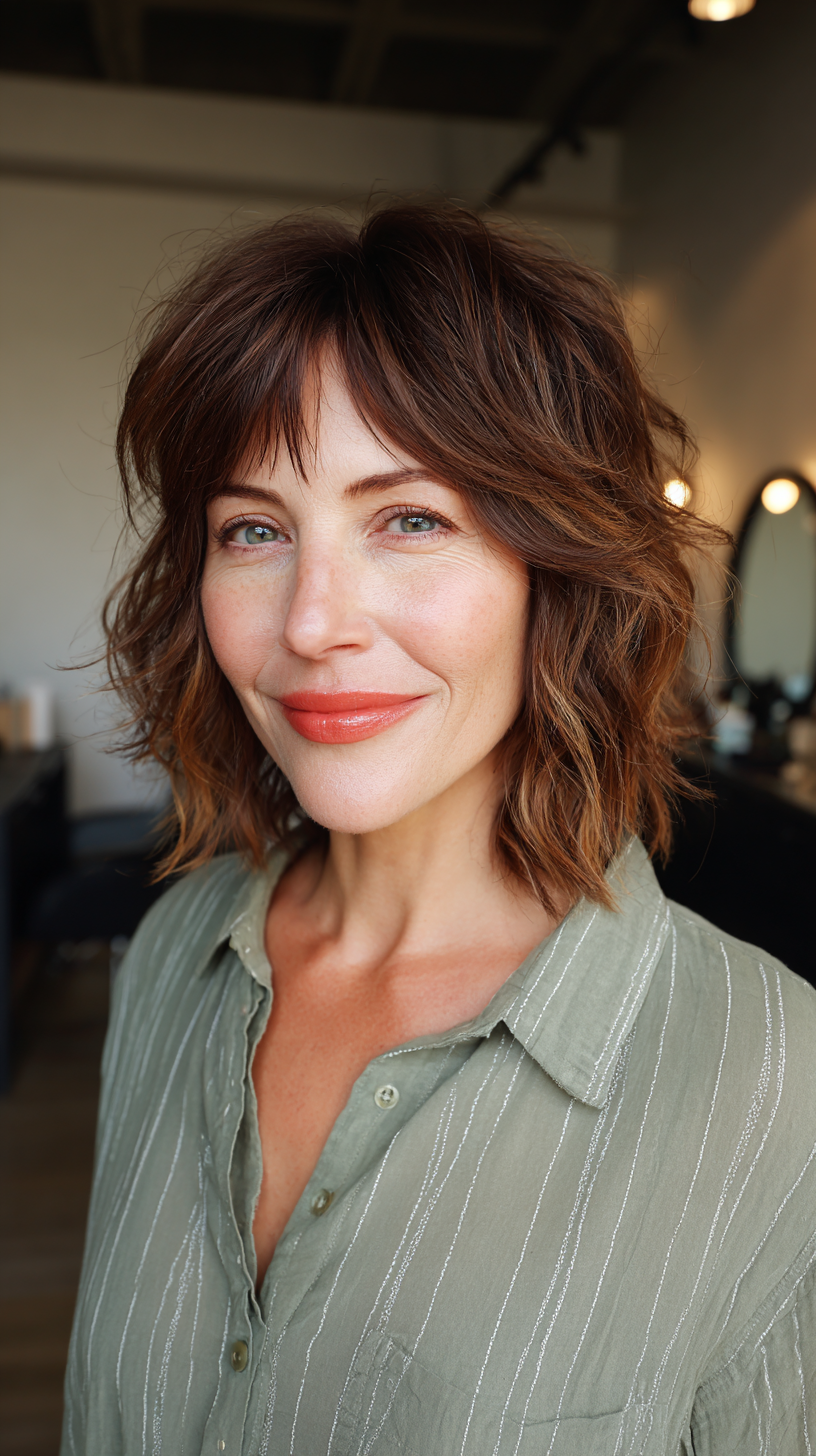 Textured Shaggy Layers with Soft Face-Framing Pieces