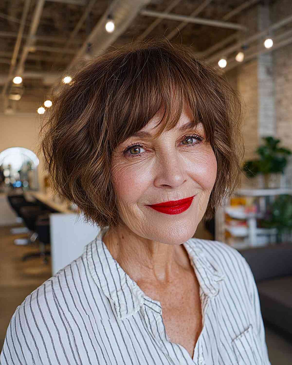 Textured Short Bob with Soft Bangs