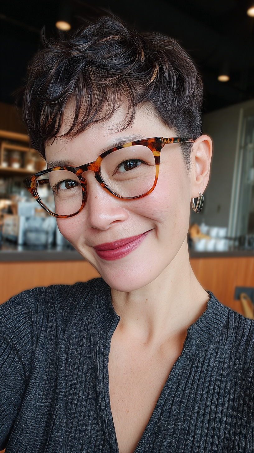 Textured Short Pixie Cut with Soft Side Swept Bangs