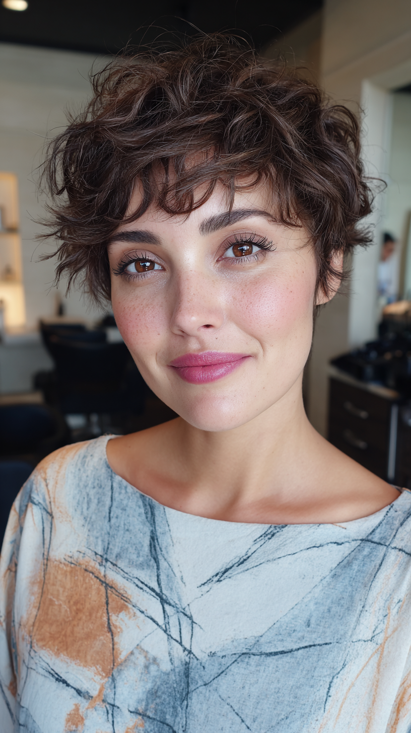 Textured Short Shaggy Pixie with Defined Curls