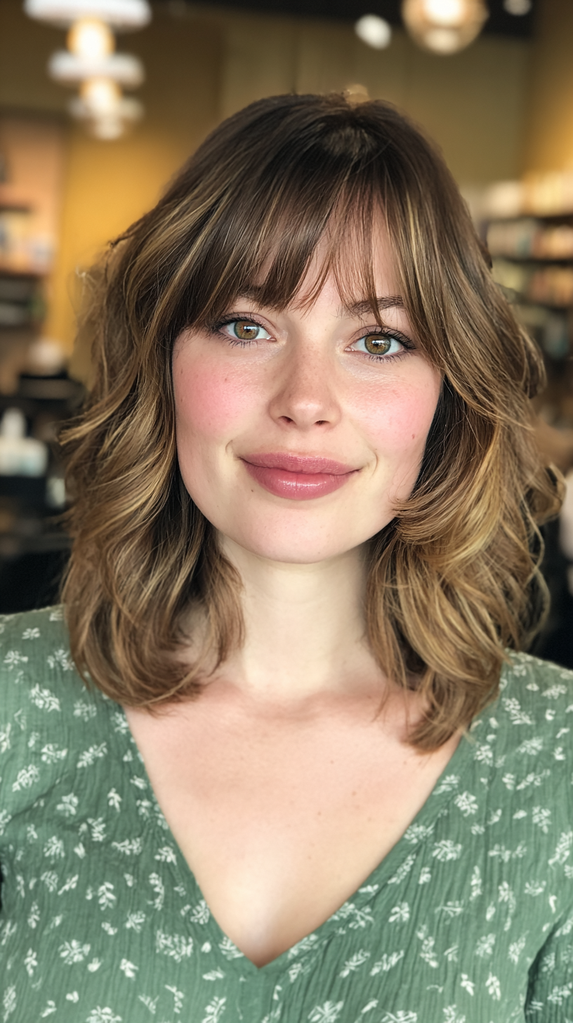 Textured Shoulder-Length Cut with Face-Framing Bangs