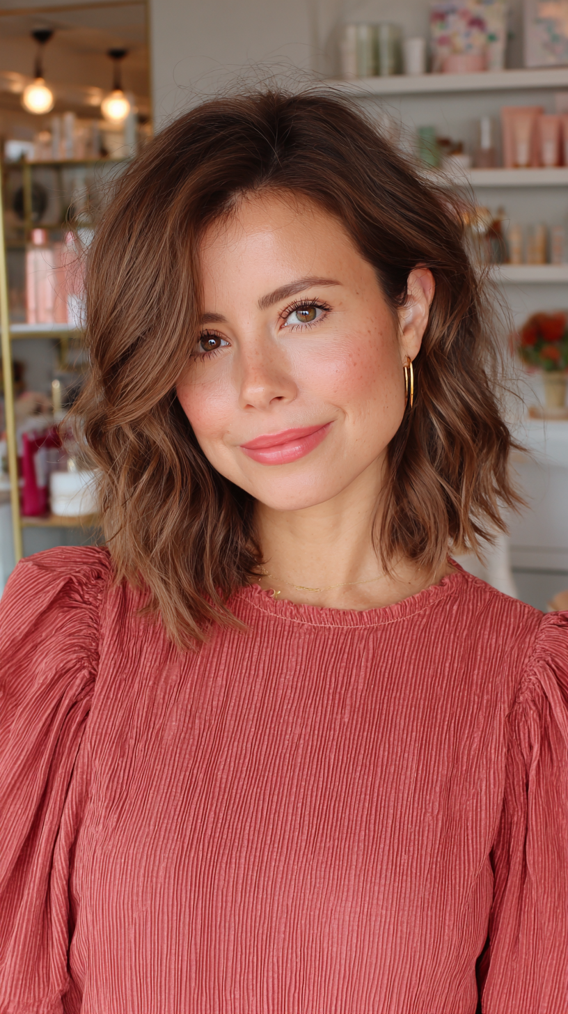 Textured Wavy Bob with Soft Bangs