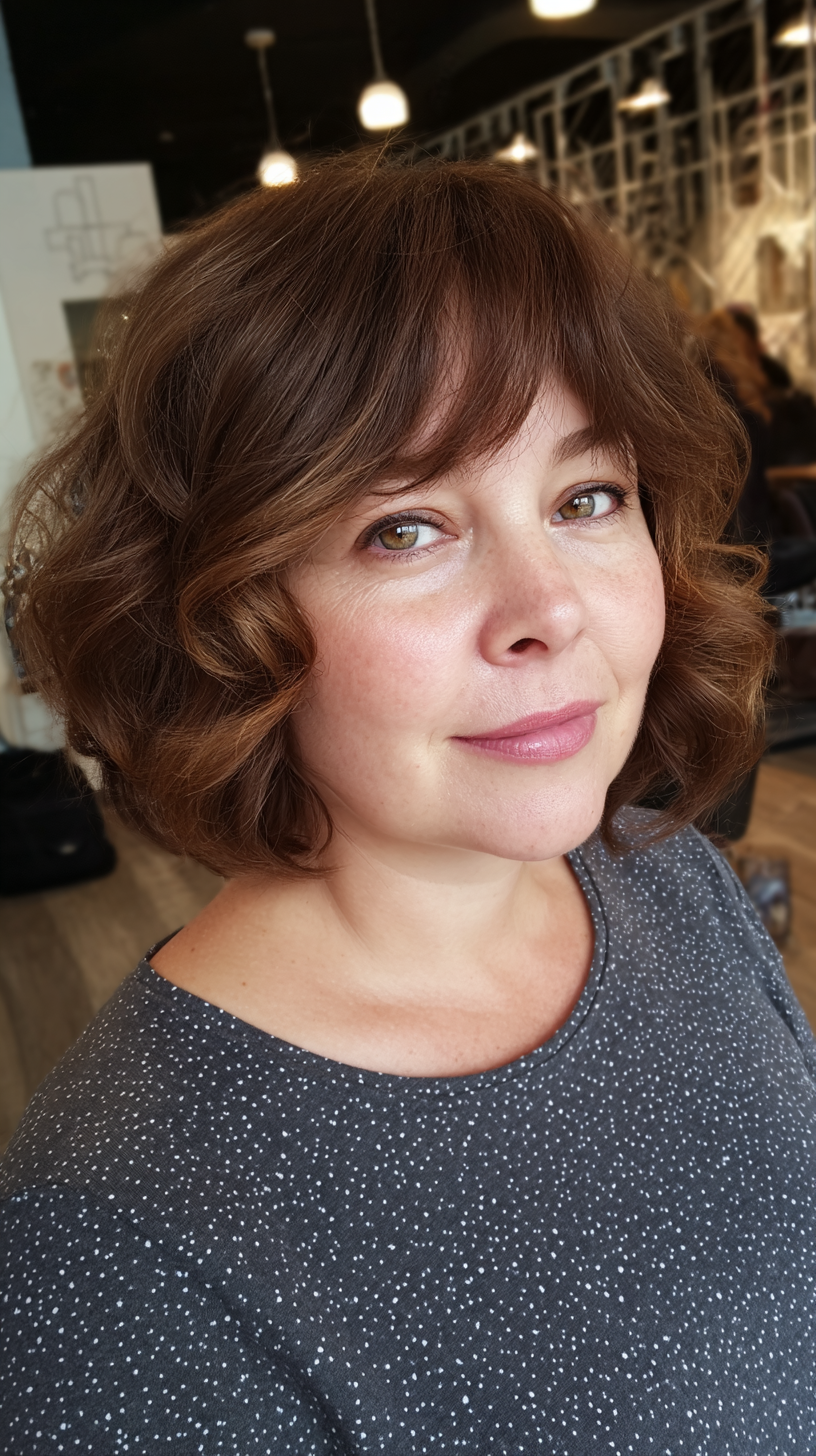 Textured Wavy Bob with Soft Curled Ends