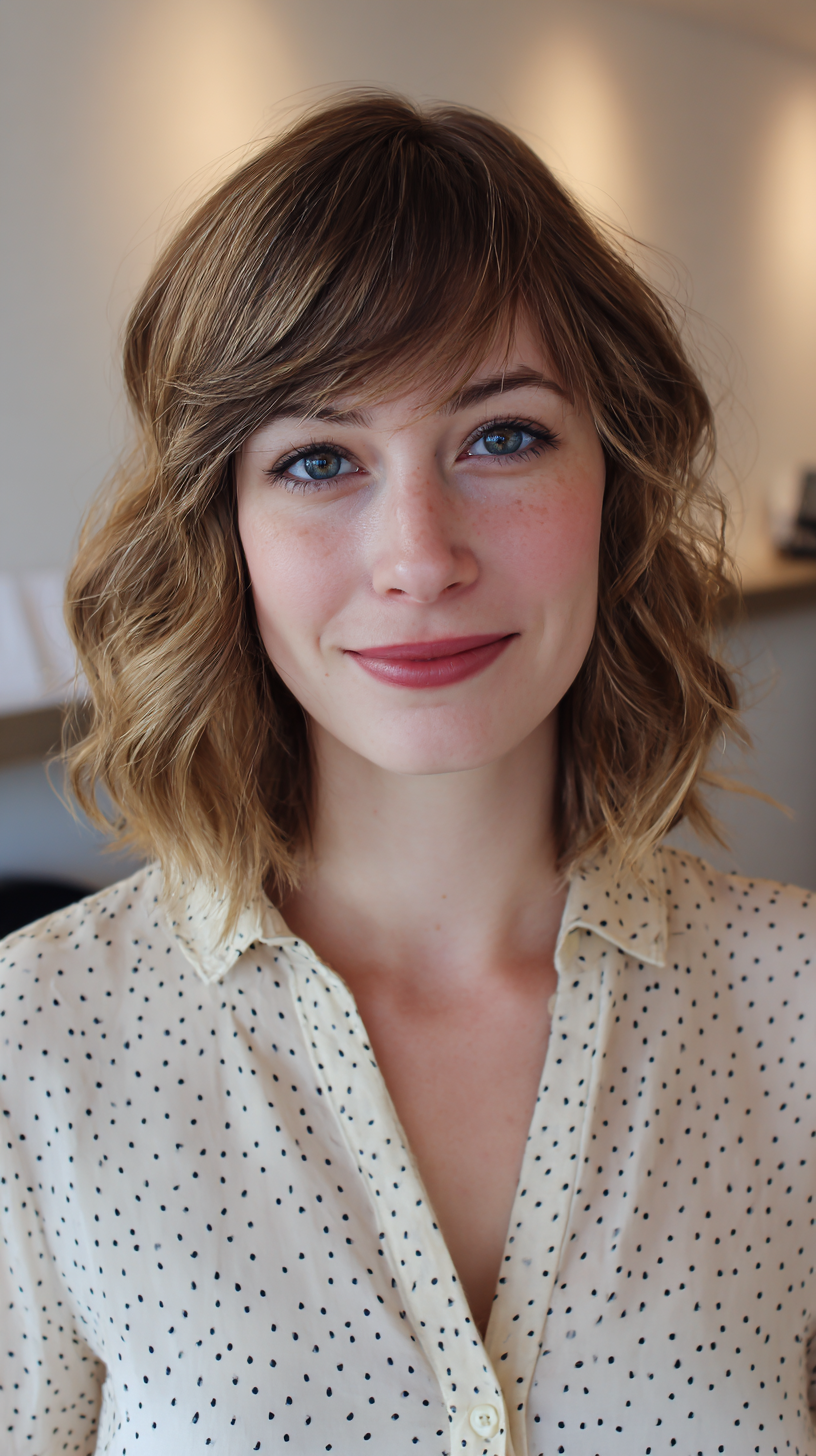 Textured Wavy Lob with Soft Bangs