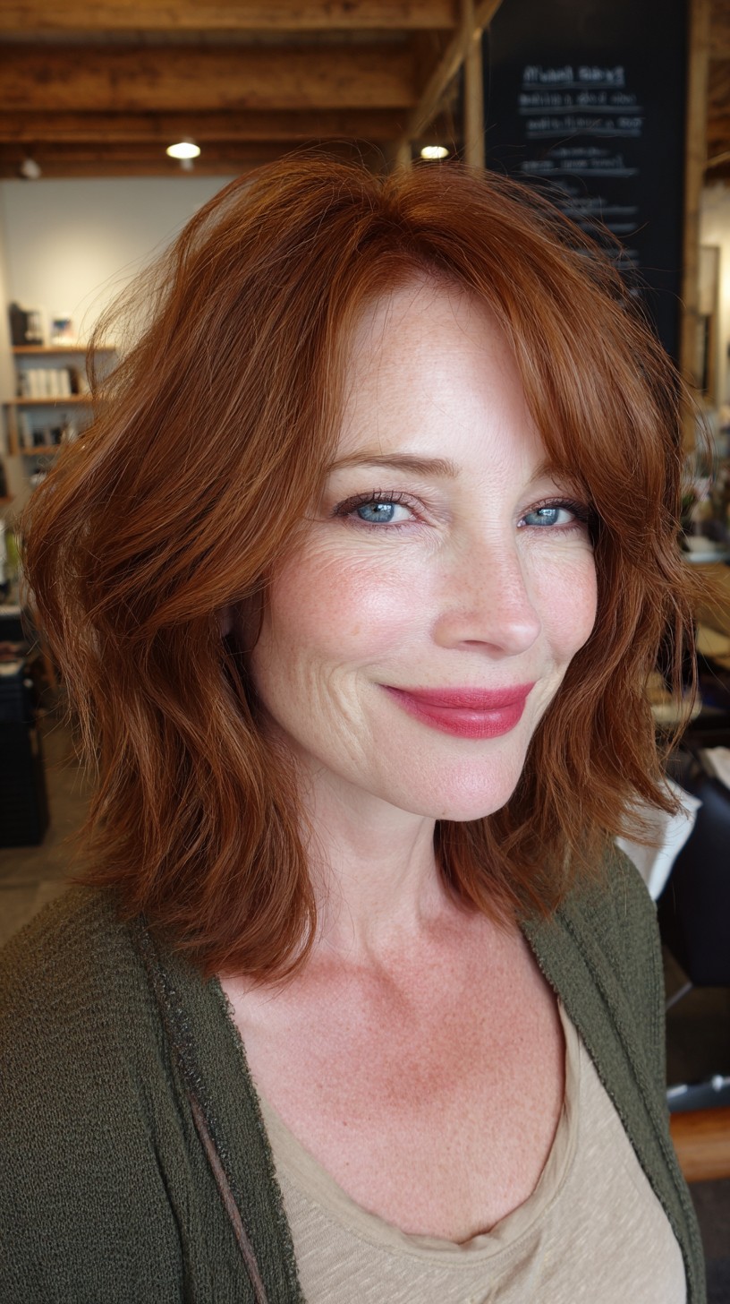 Vibrant Copper Layered Bob for Mature Skin Tones
