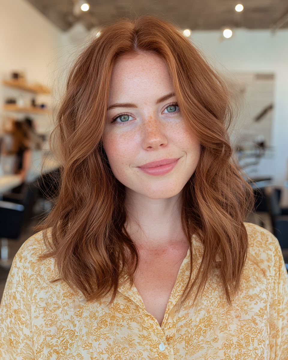 Warm Auburn Textured Waves with Subtle Dimension