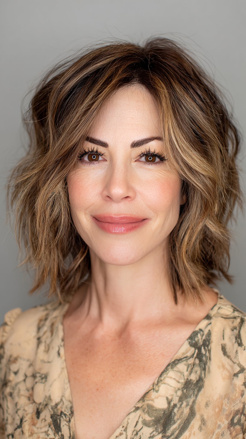 Windswept Tawny Bob with Defined Waves