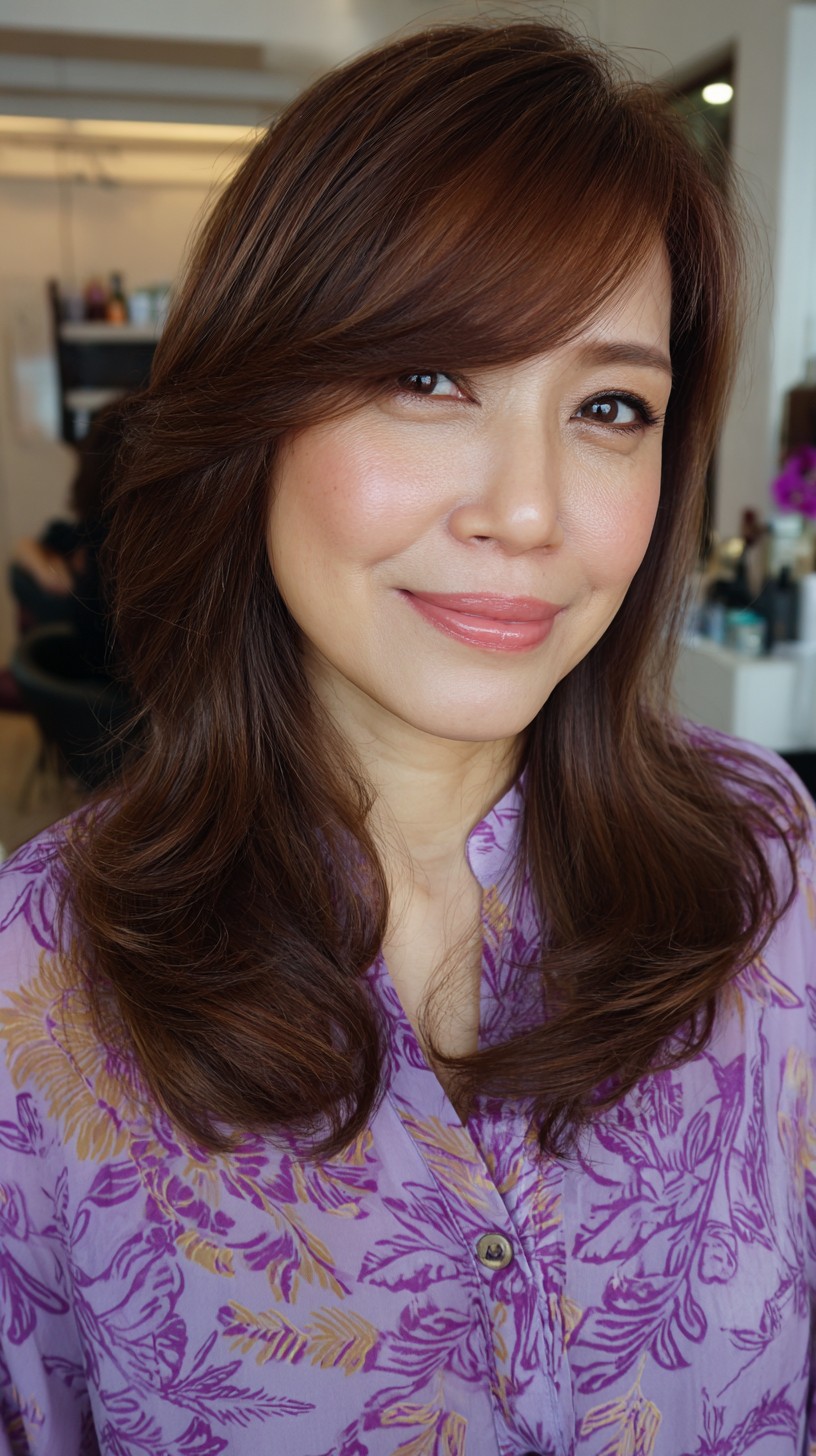 Burnished Copper Layered Cut with Sweeping Side Bangs