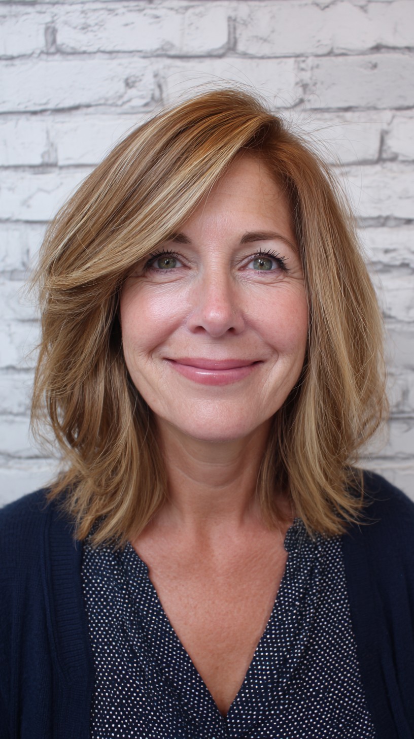 Charming Golden Layered Cut with Side-Swept Bangs