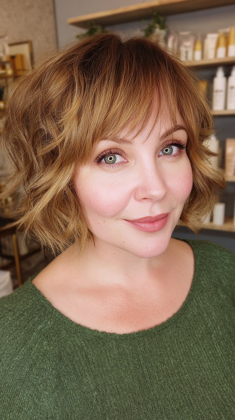 Chic Golden Tousled Bob with Fringe