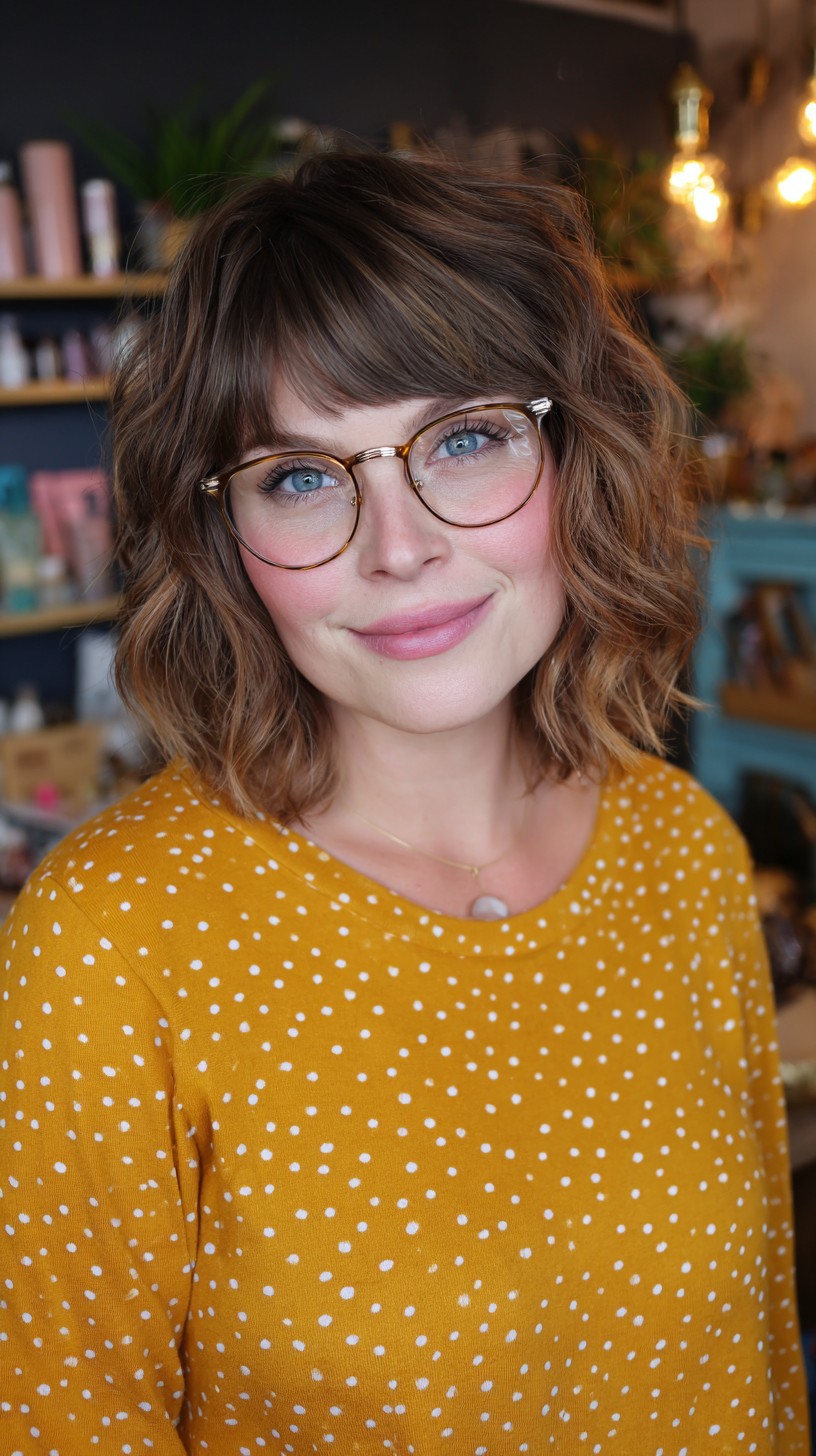 Chic Soft Brunette Bob with Playful Bangs