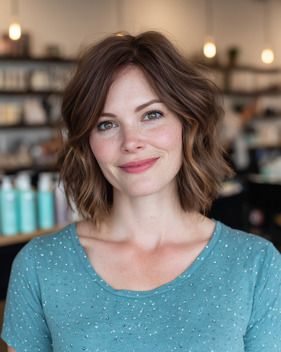 Chic Textured Wavy Lob with Subtle Highlights