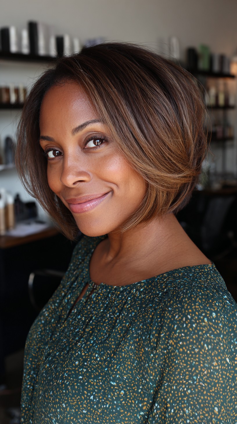 Classic Caramel Layered Bob with Soft Highlights