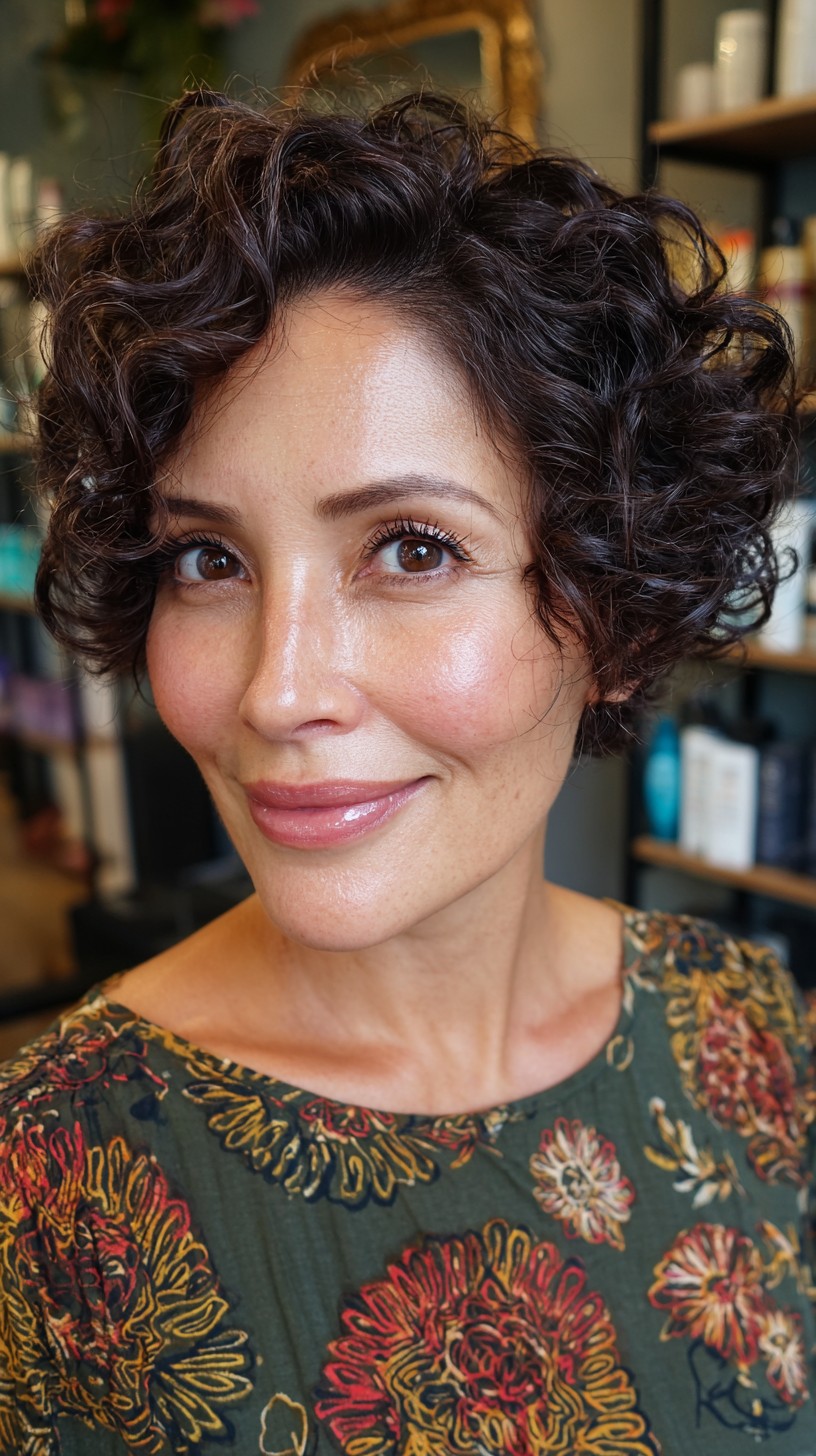 Curly Chocolate Bob with Natural Volume