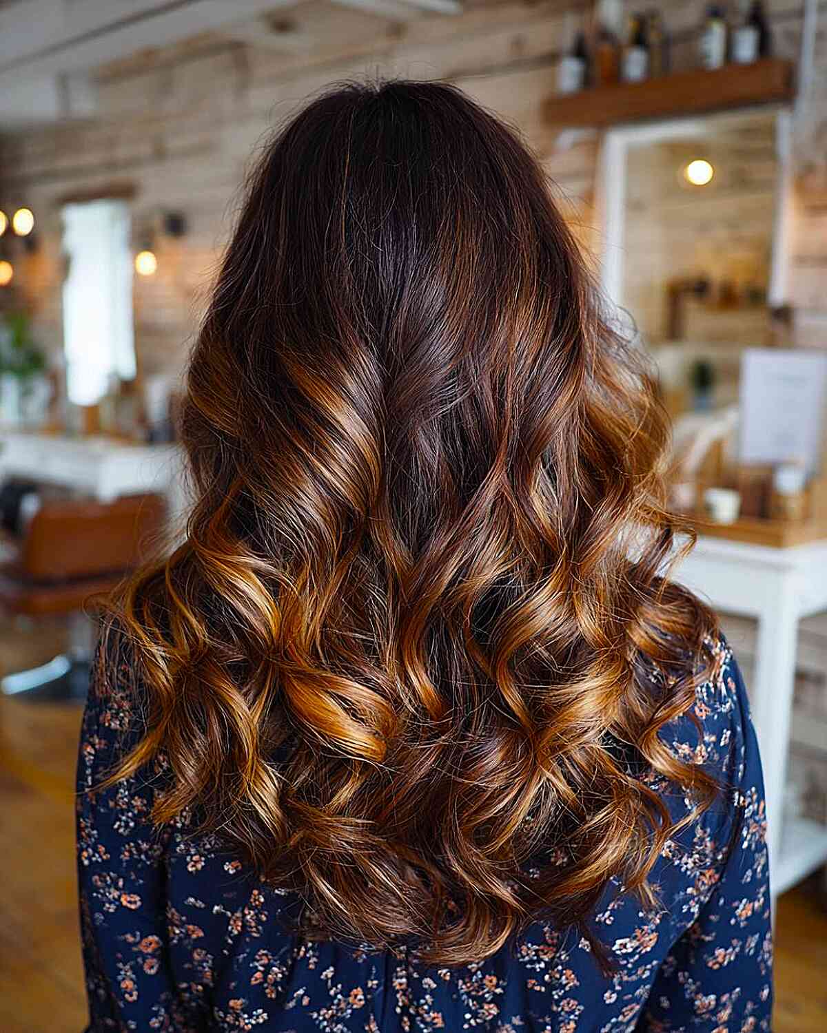 Dark Caramel Balayage with Luscious Curls