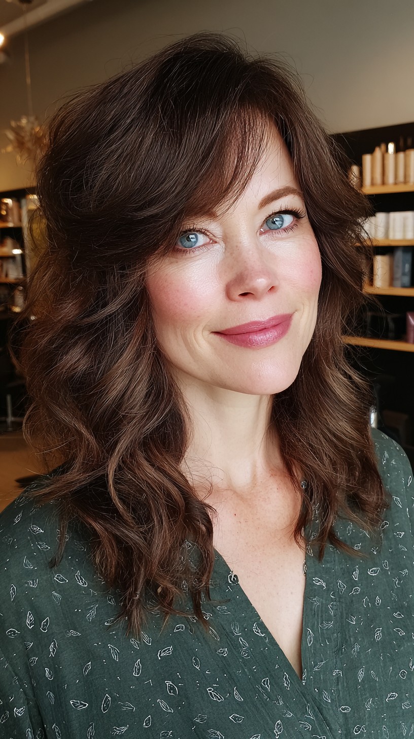 Effortless Tousled Waves with Soft Side Bangs