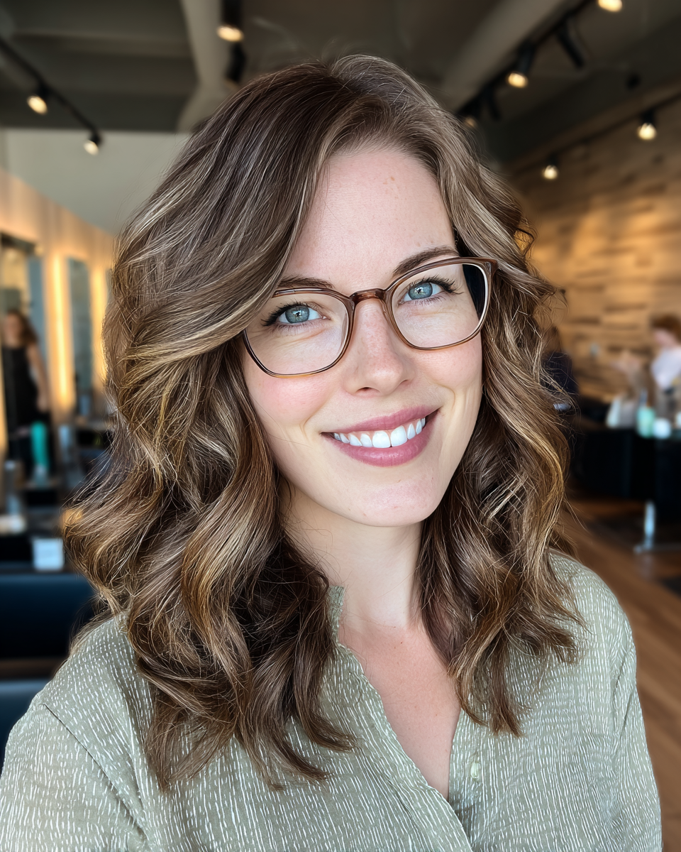 Effortlessly Wavy Mid-Length Cut with Rich Highlights