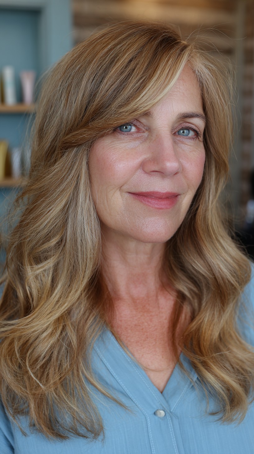 Flowing Golden Layers with Side-Swept Bangs