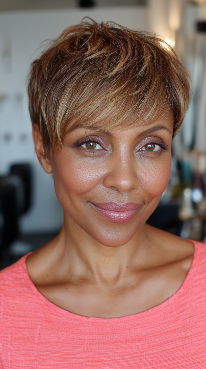 Golden-Toned Layered Feathered Pixie