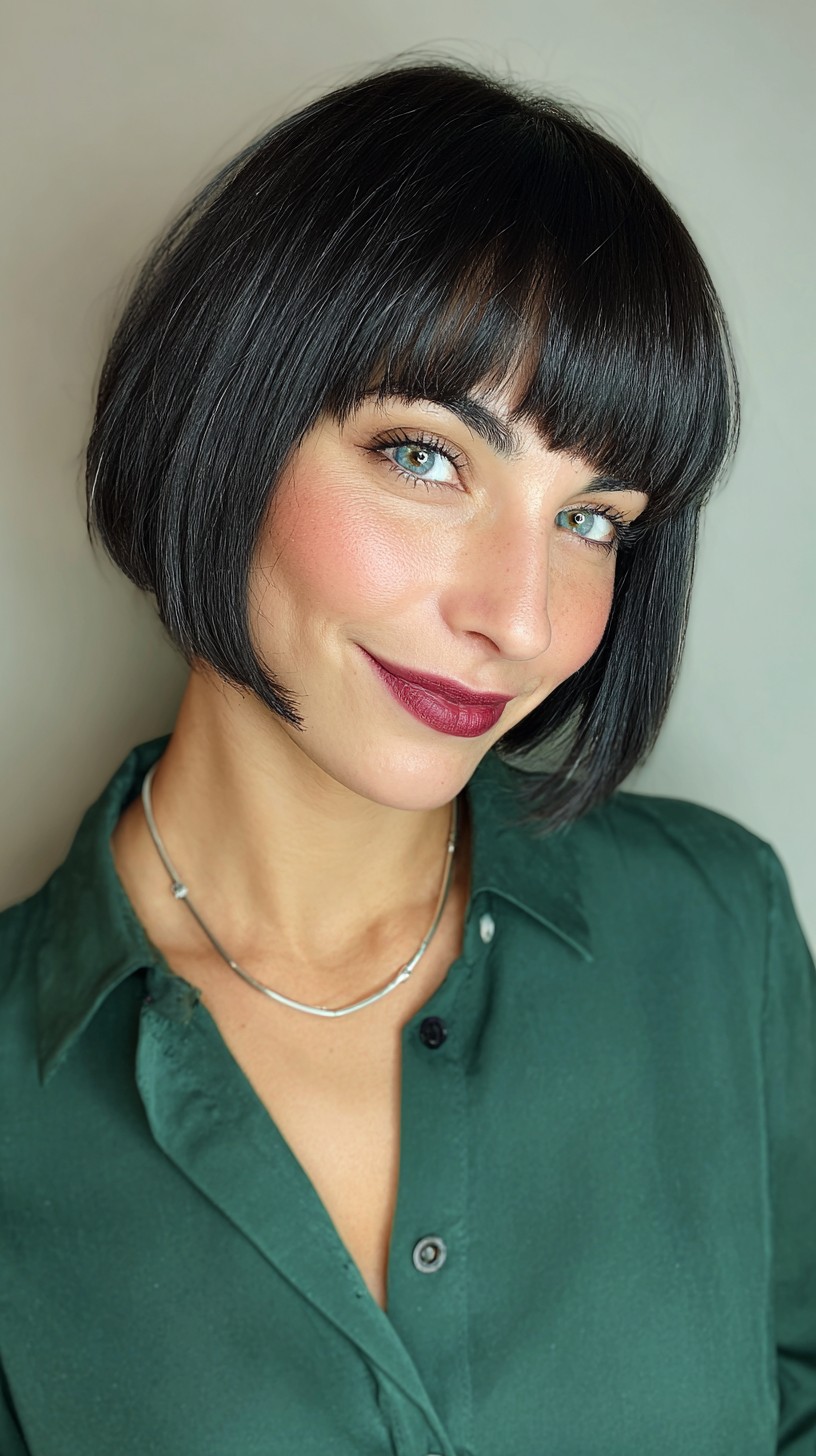 Jet-Black Bob with Ultramodern Micro Bangs