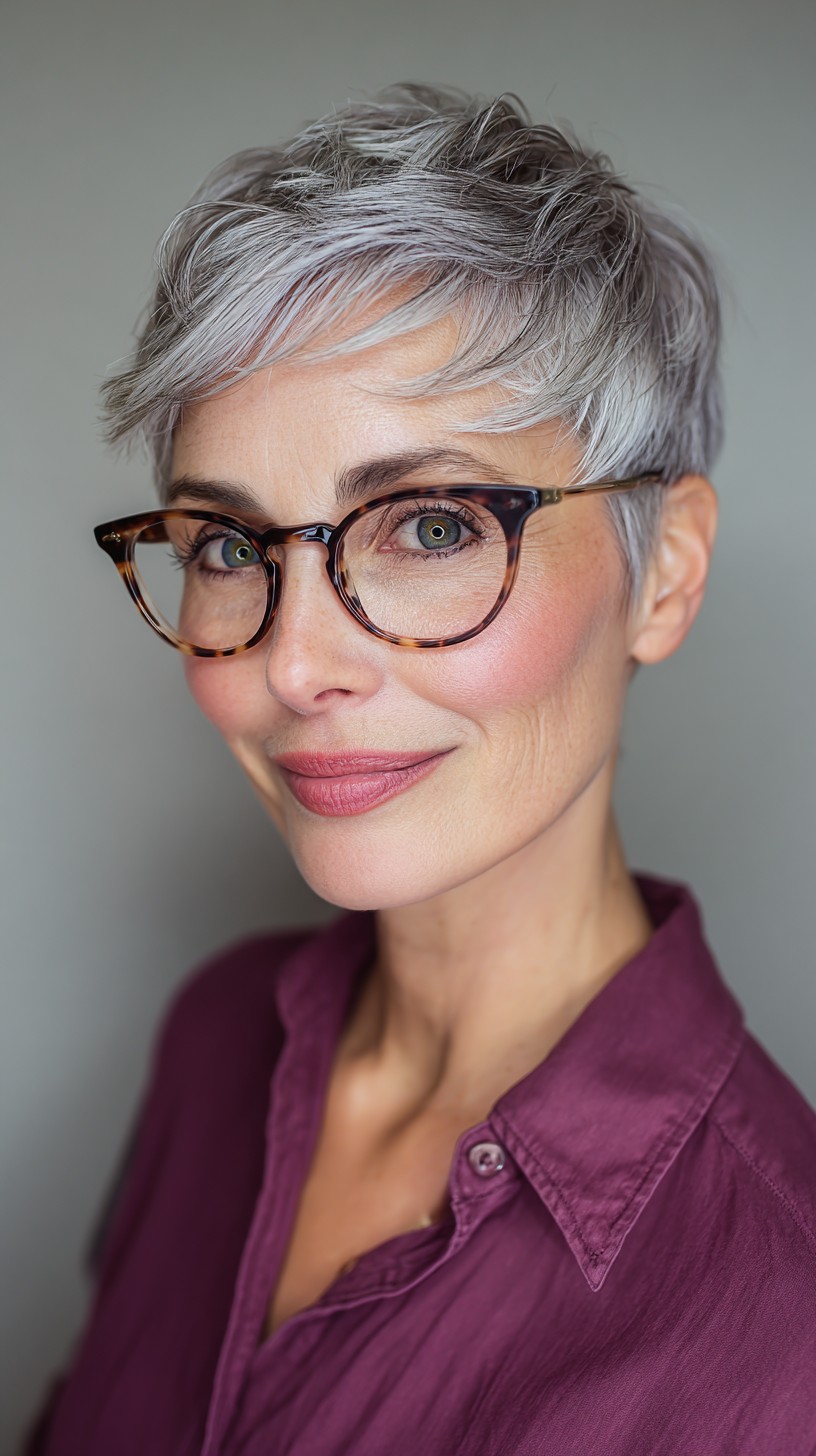 Modern Silver Textured Pixie with Subtle Lavender Tones