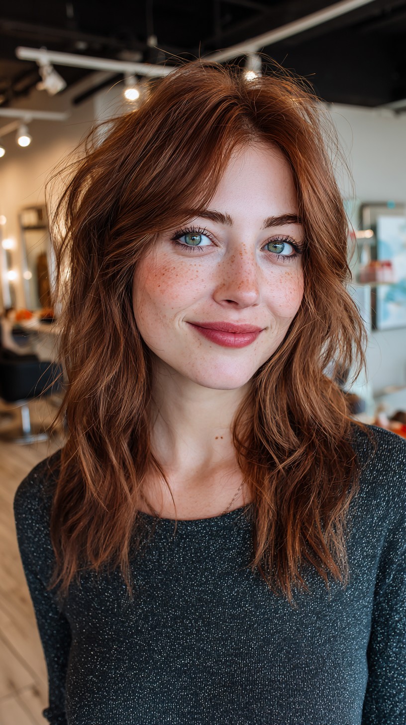 Playful Auburn Waves with Subtle Texture