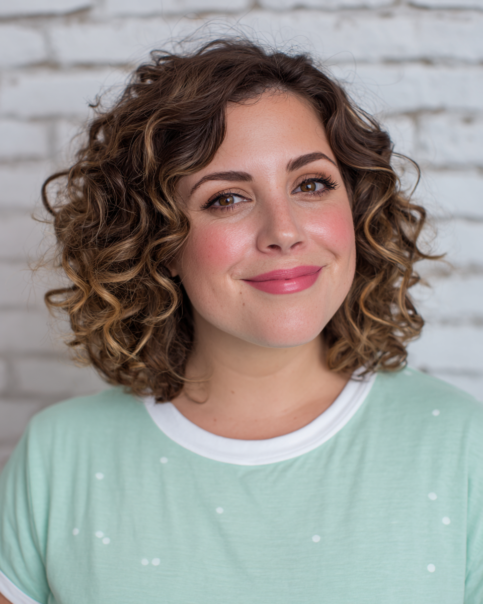 Playful Curly Bob with Soft Highlights