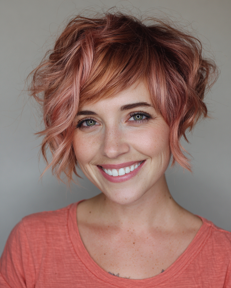 Playful Textured Pixie with Soft Peach Highlights