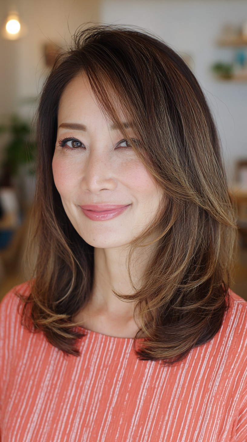 Radiant Chestnut Layers with Feathered Side Bangs