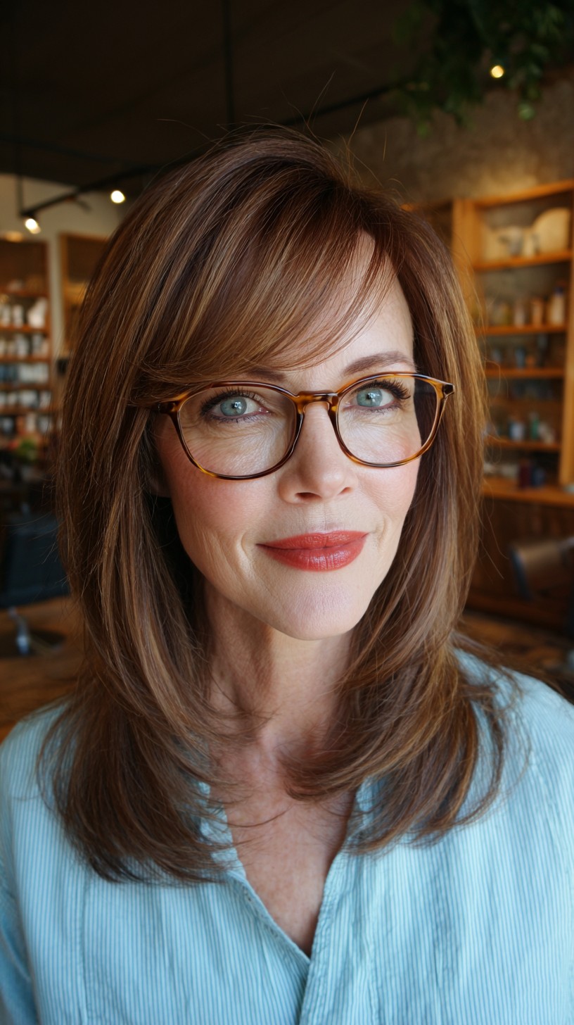 Refined Caramel Layers with Side-Swept Fringe