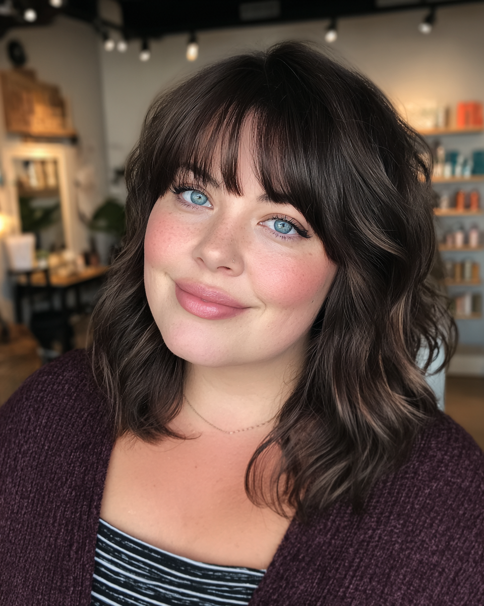 Relaxed Wavy Lob with Soft Bangs