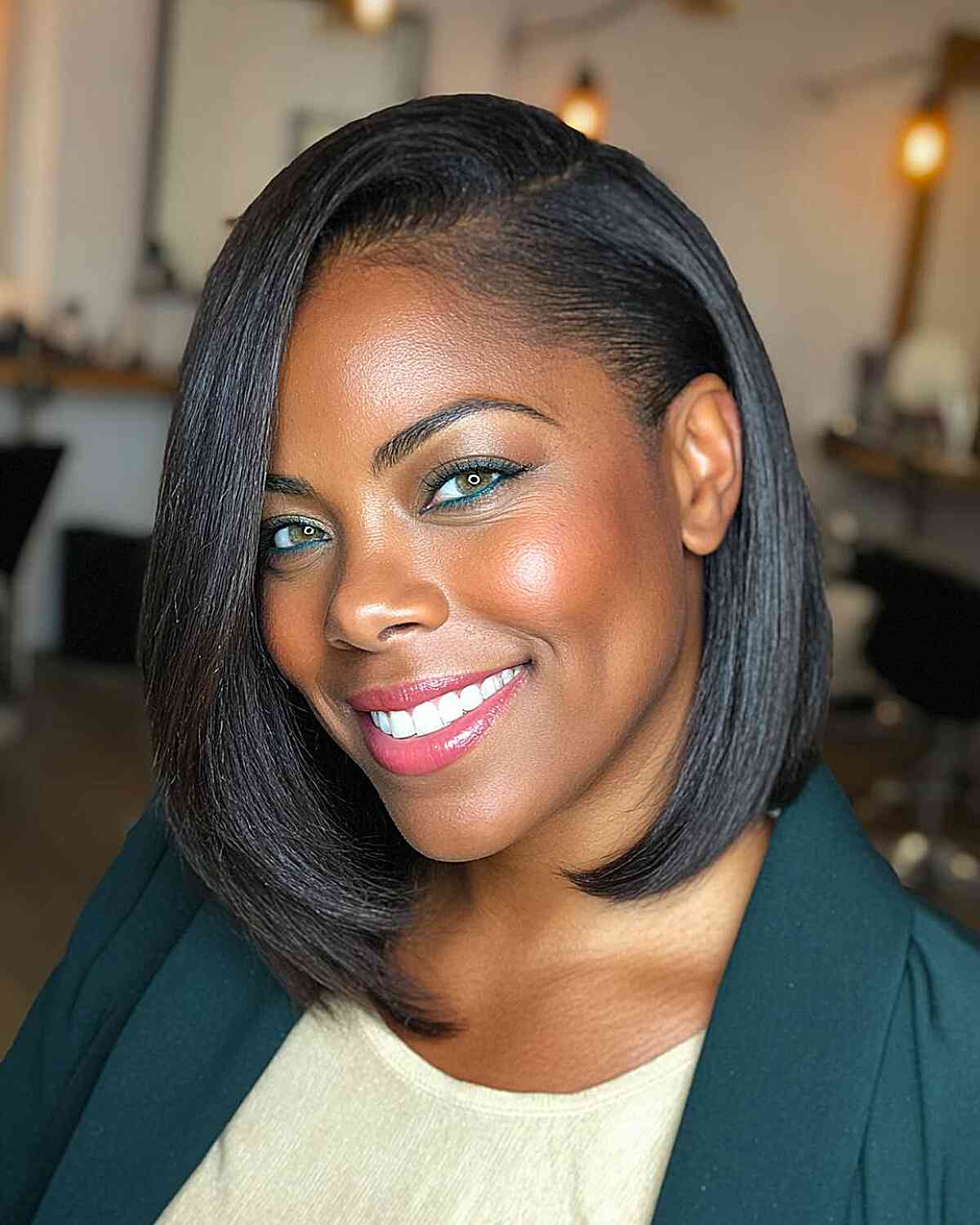 Sleek Asymmetrical Bob with Side-Swept Bangs