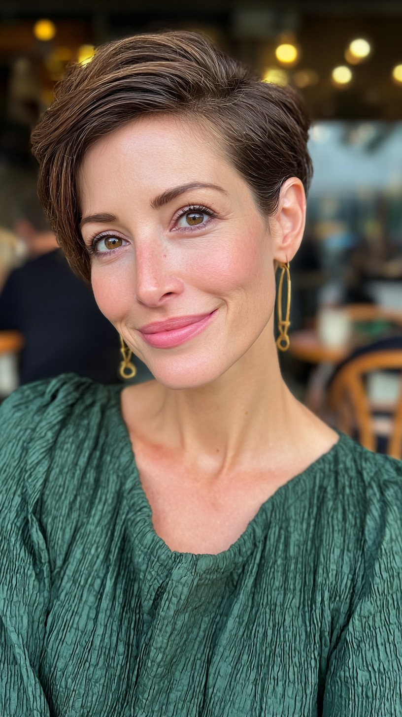Sleek Side-Swept Pixie with Subtle Highlights