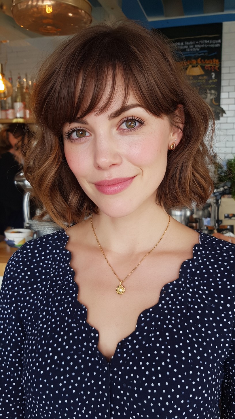 Soft Brunette Curls with Fuller Bangs